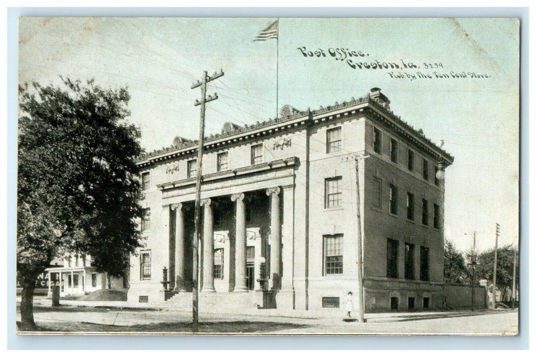 c1910's Post Office Building Street View Creston Iowa IA Antique Postcard