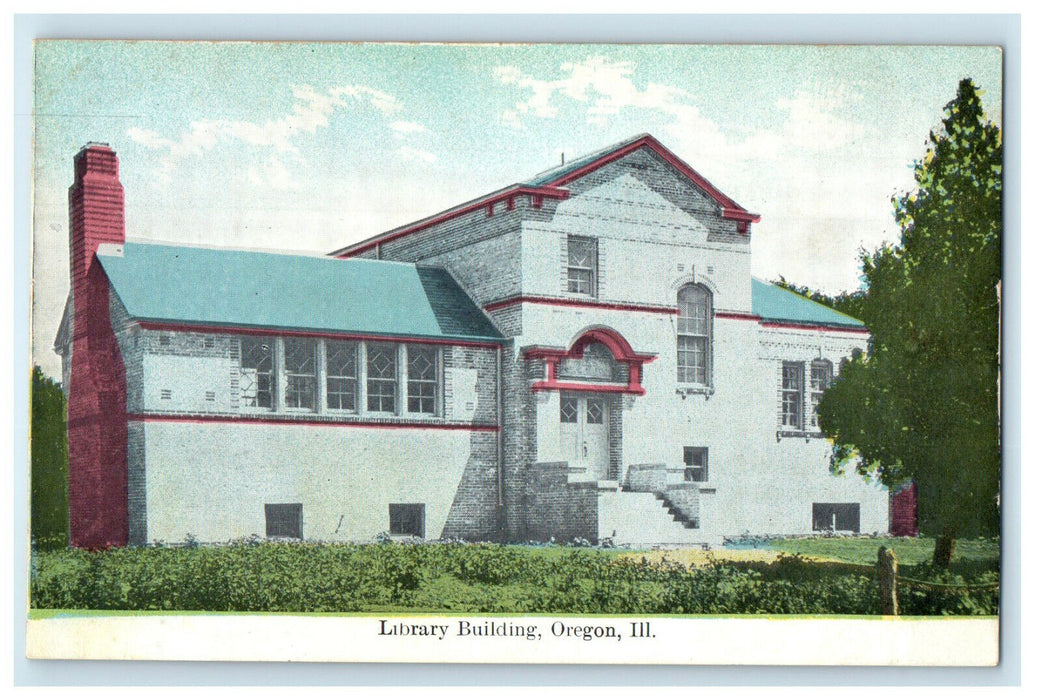 c1910 Library Building Oregon Illinois IL Unposted Postcard