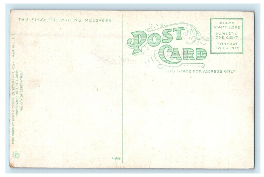 c1910 Walnut Street Looking West 4th Street By Night Des Moines Iowa IA Postcard