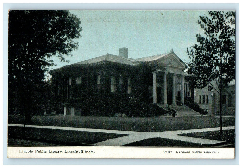 c1910 Lincoln Public Library Lincoln Illinois IL Antique Unposted Postcard