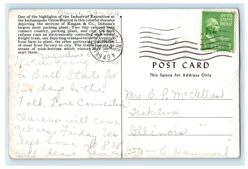 1949 Kingan's Model Packing Plant Union Station Indianapolis Indiana IN Postcard