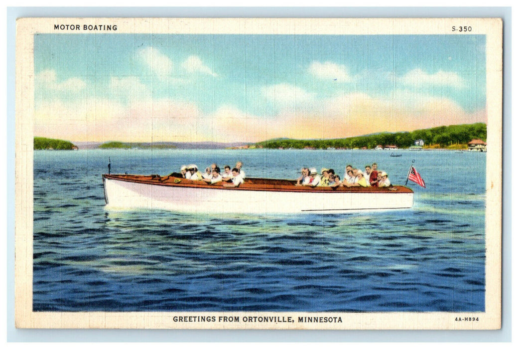 1939 Motor Boating Greetings from Ortonville, Minnesota MN Posted Postcard