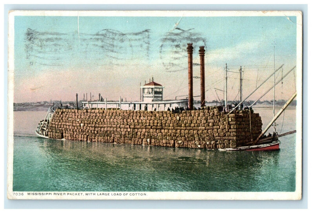 1911 Mississippi River Packet Large Load Of Cotton Biloxi MS Phostint Postcard