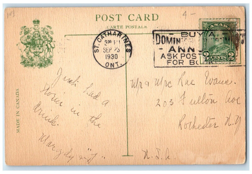 1930 Burgoyne Bridge Trolley St. Catharines Canada Posted Vintage Postcard