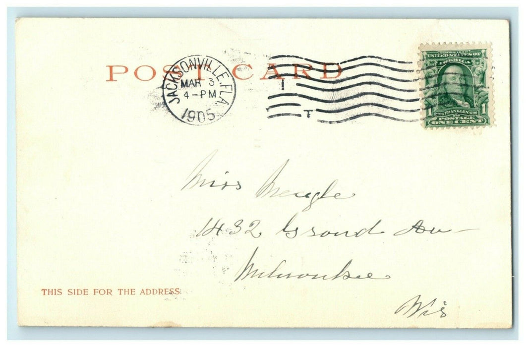 1905 Hemming Park Jacksonville Florida FL Fountain Posted Antique Postcard