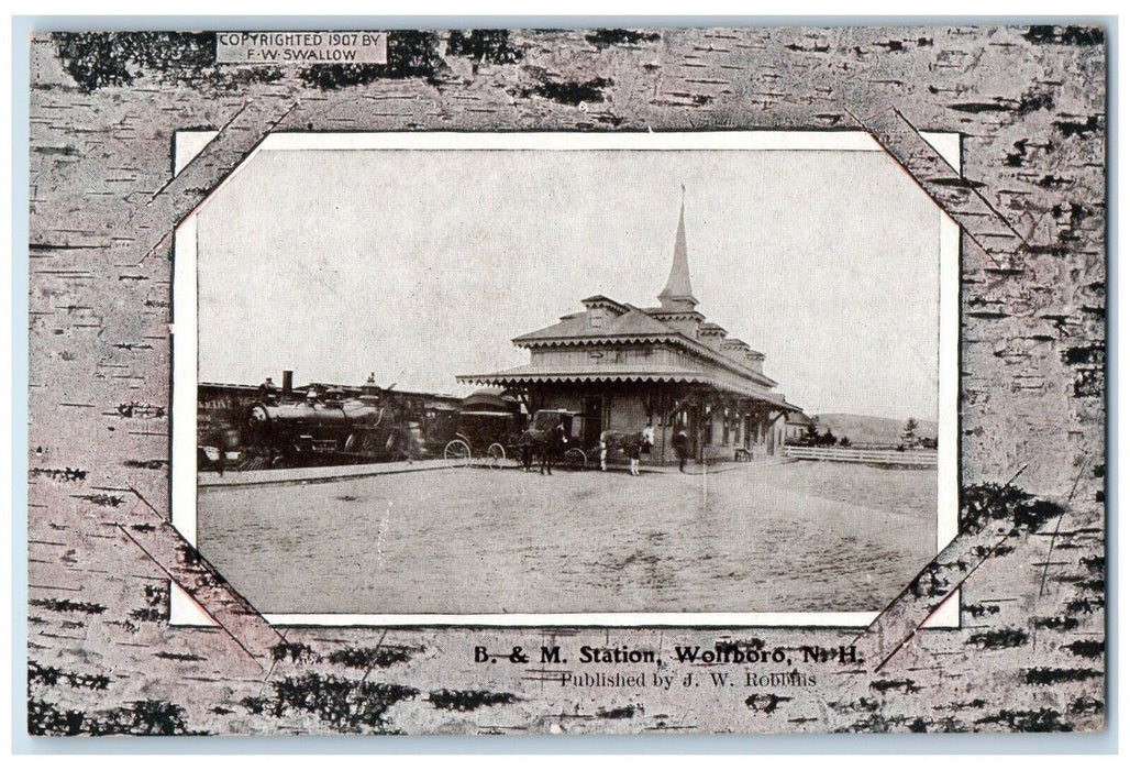 c1910's B. & M. Station Depot Railroad Train Wollboro New Hampshire NH Postcard