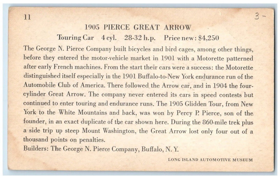 1905 Pierce Great Arrow Touring Car Company Advertising Buffalo NY Postcard