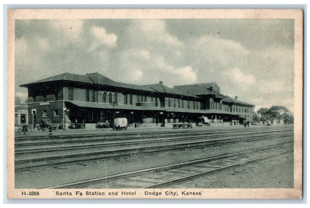 c1910's Santa Fe Station Depot Train Station Hotel Dodge City Kansas KS Postcard