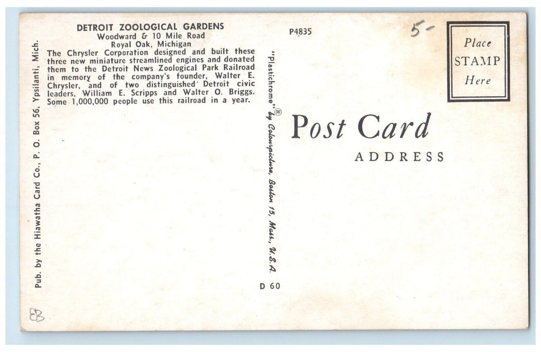 Detroit Zoological Gardens Royal Oak Michigan MI, Railroad Train Postcard