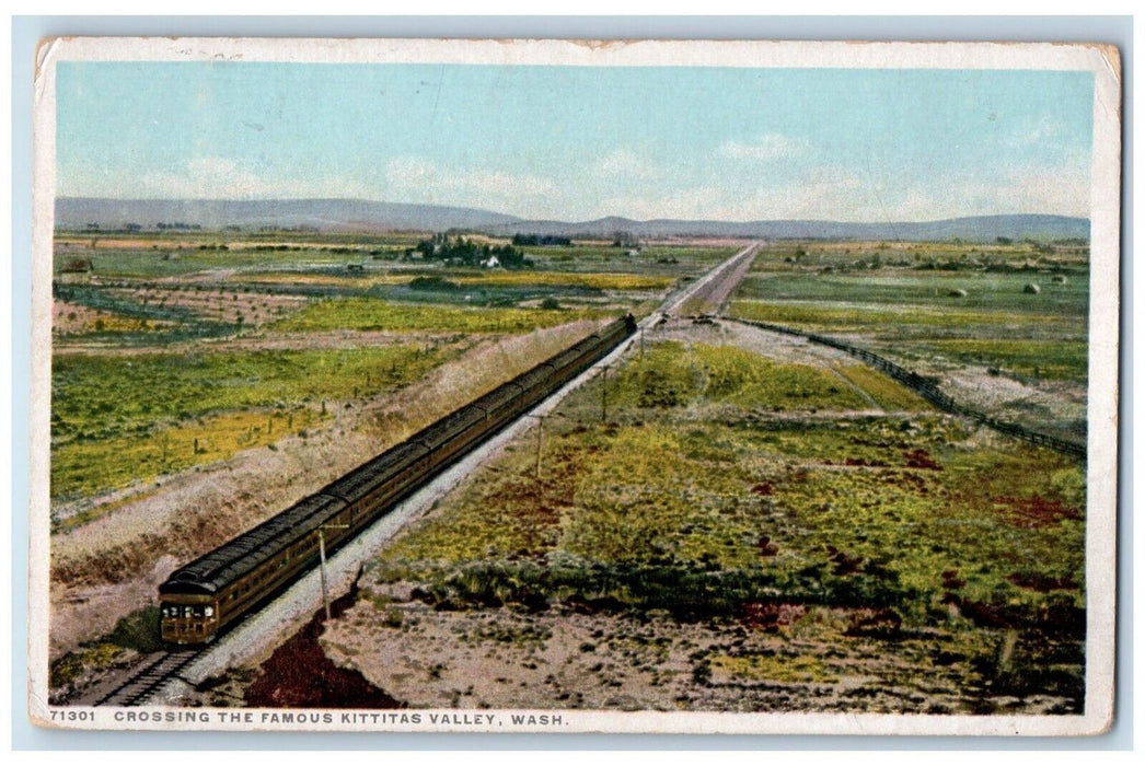 1918 Railroad Train Crossing The Famous Kittitas Valley Washington WA Postcard