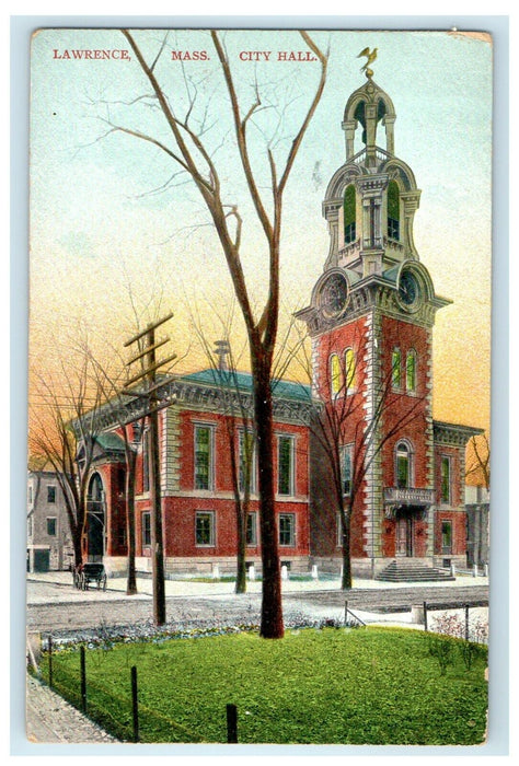 c1912 View of the City Hall, Lawrence, Massachusetts MA Antique Postcard