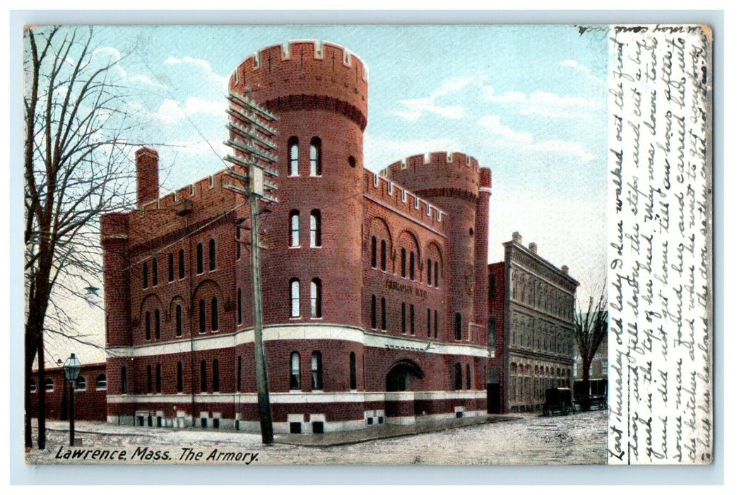 c1906 The Armory Lawrence, Massachusetts MA Antique Posted Postcard