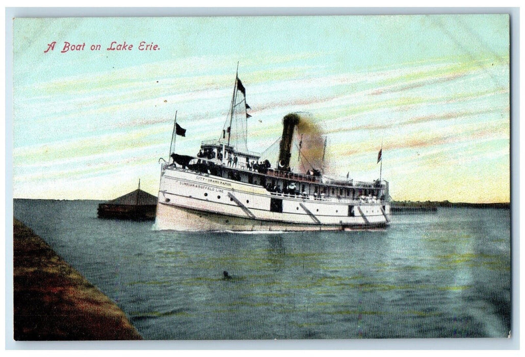 A Boat In Lake Erie Steamer Ship Dunkirk & Buffalo City Of Grand Rapids Postcard