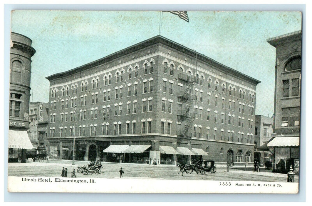 c1910's Illinois Hotel Building Street View Bloomington IL Antique Postcard
