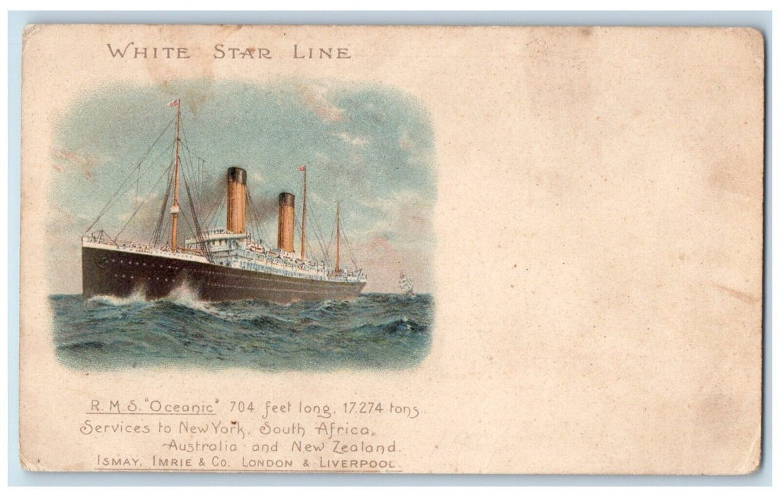 White Star Line R.M.S. Oceanic Services To New York South Africa Postcard