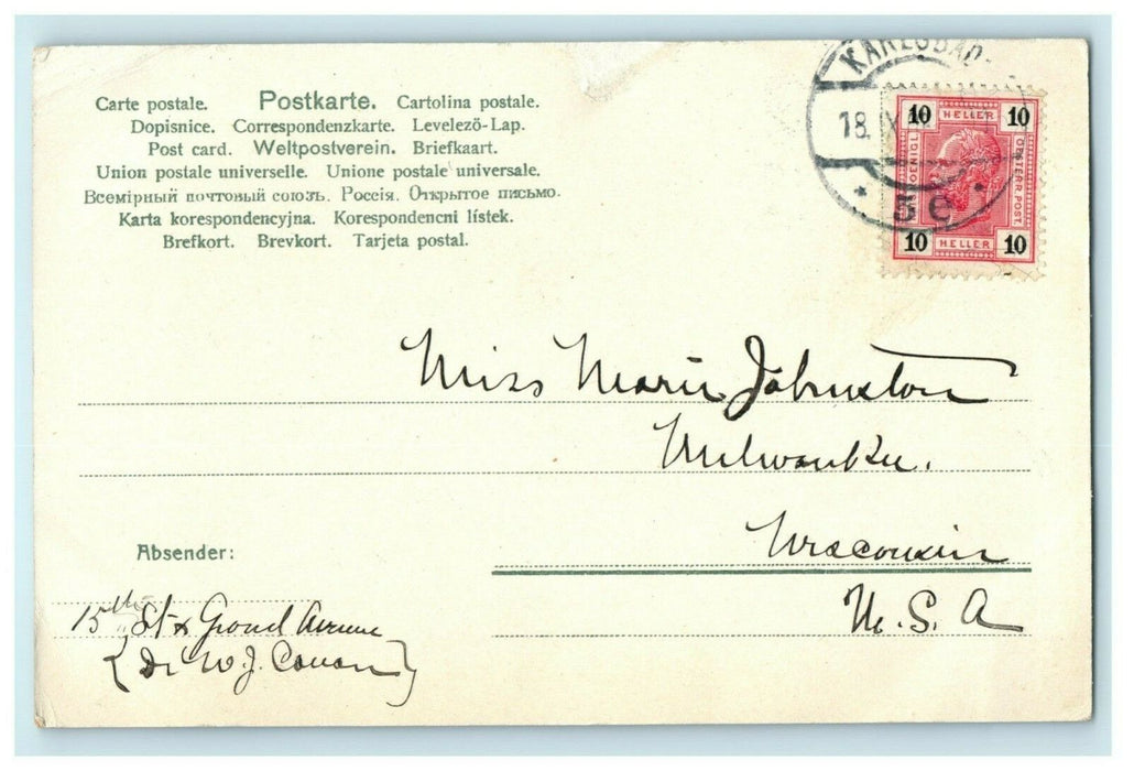 1902 Gruss Aus Karlsbad Germany Posted Antique Stamps Postcard
