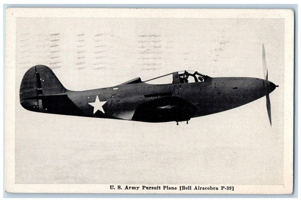 1943 U.S. Army Pursuit Plane Bell Airacobra Airplane Military Soldier Postcard