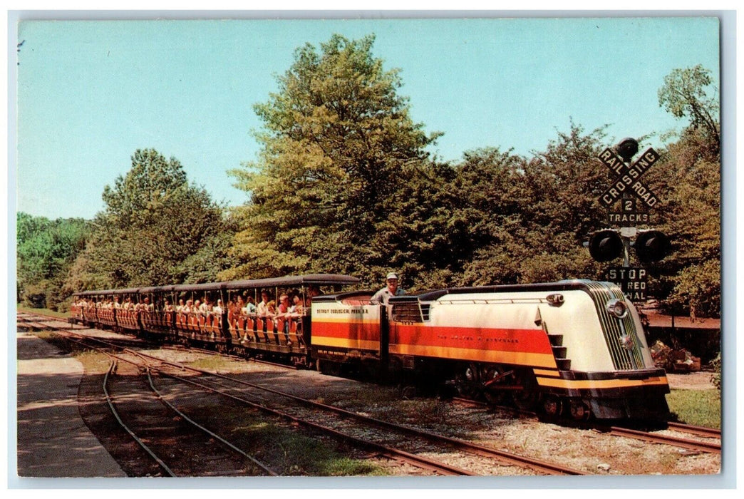 1969 Miniature Railroad Train Crossing Intramural Detroit Zoo MI Postcard