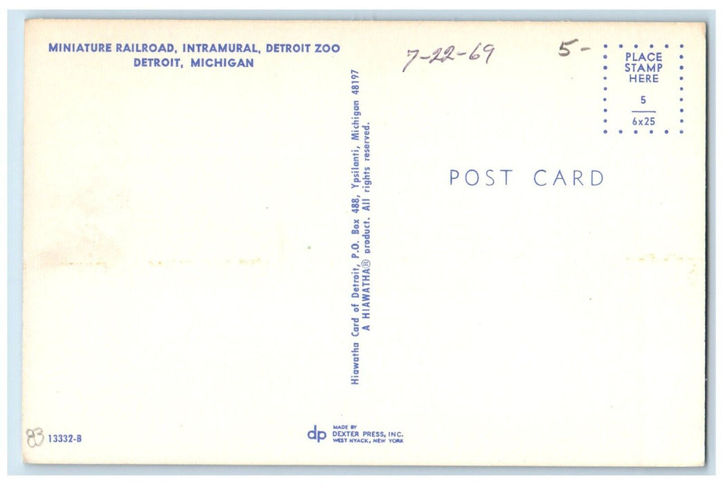 1969 Miniature Railroad Train Crossing Intramural Detroit Zoo MI Postcard