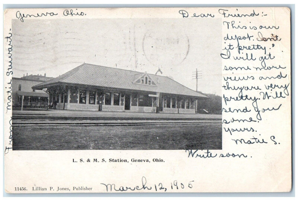 1905 L. S. & M. S. Station Depot Railroad Train Geneva Ohio OH Antique Postcard