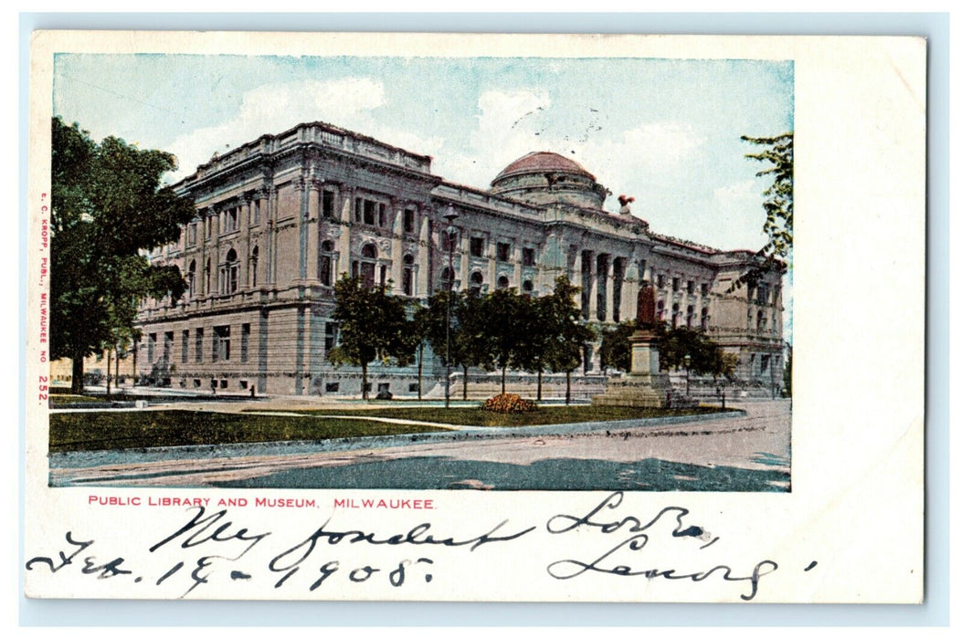 1905 Public Library and Museum Milwaukee Wisconsin WI Posted Antique Postcard