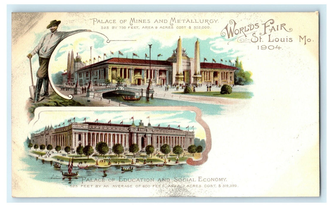 1904 Palace of Mines Metallurgy Education Social Economy World's Fair Postcard