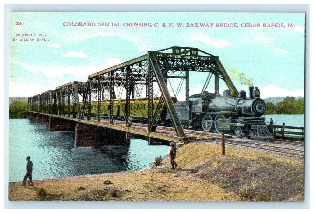 Cedar Rapids IA, Colorado Special Crossing C. & N.W. Railway Bridge Postcard
