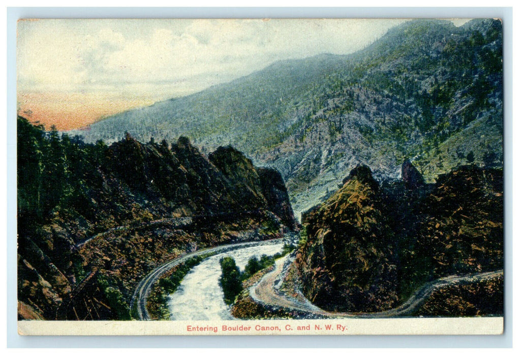 c1910 Entering Boulder Canon Chicago and North West Railway Postcard