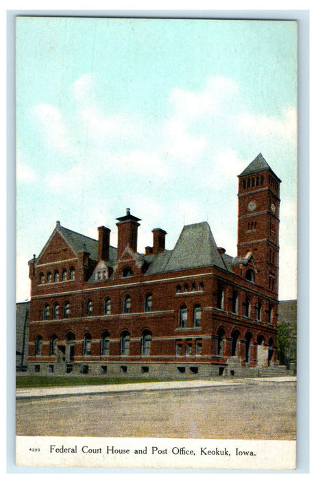 c1920s Federal Court and Post Office Keokuk Iowa IA Antique Unposted Postcard