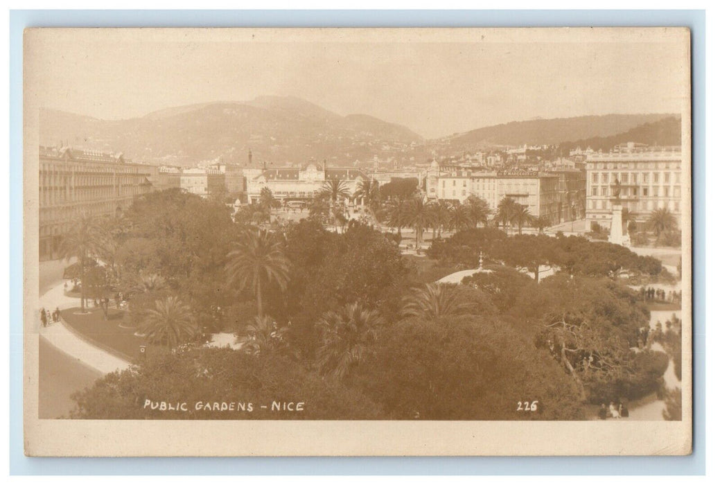 c1920's Bird's Eye View Of Public Gardens Nice France RPPC Photo Postcard