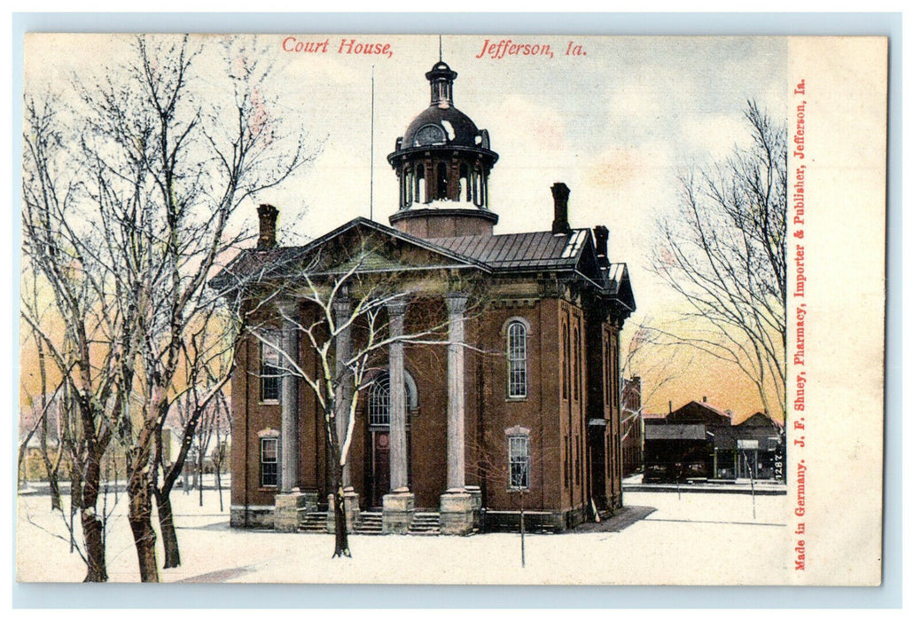 c1910s Court House, Jefferson Iowa IA Antique Unposted Pharmacy Postcard