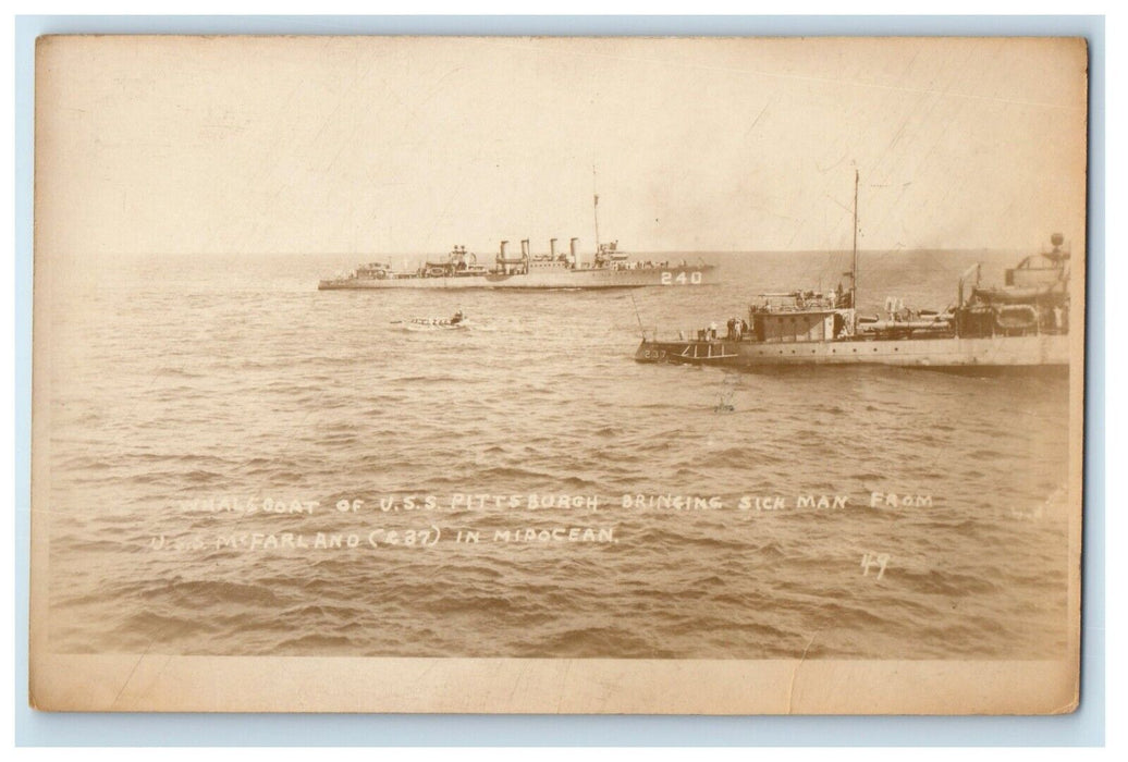 Whaleboat U.S.S. Pittsburgh McFarland Bringing Sick Man RPPC Photo Postcard