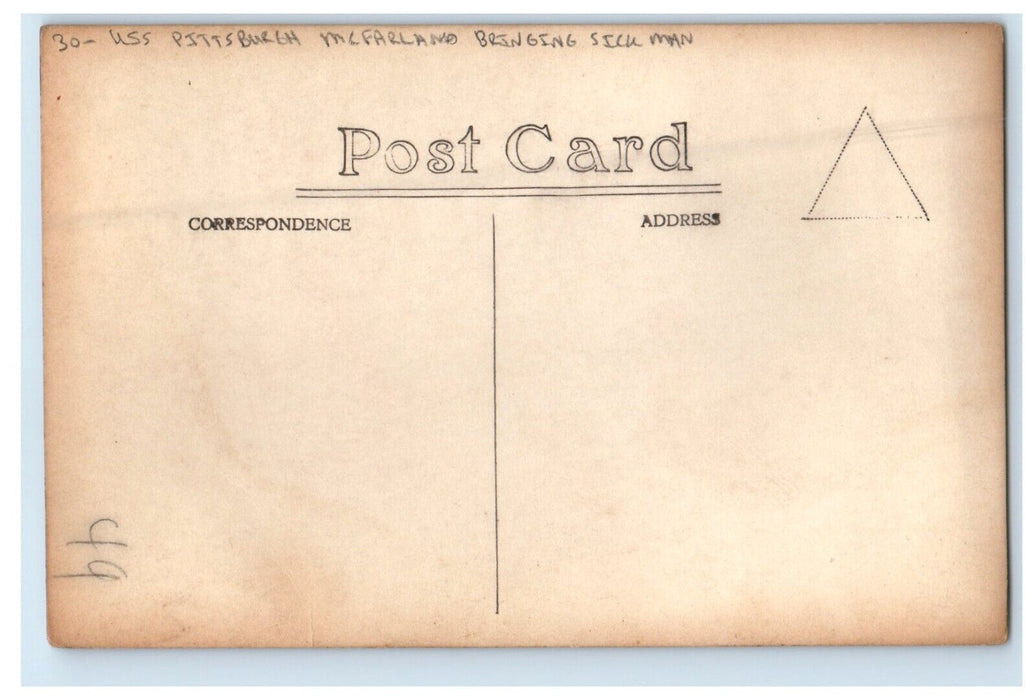 Whaleboat U.S.S. Pittsburgh McFarland Bringing Sick Man RPPC Photo Postcard