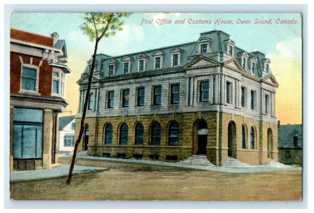 c1910's Post Office And Customs House Owen Sound Canada Antique Postcard
