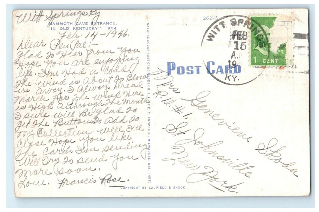 1946 Mammoth Cave Entrance In Old Witt Springs Kentucky KY Vintage Postcard