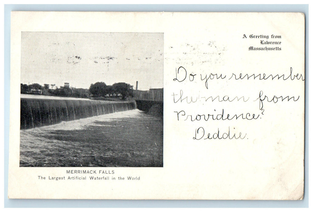 1904 Merrimack Falls, A Greeting from Lawrence MA Turners Falls MA PMC Postcard