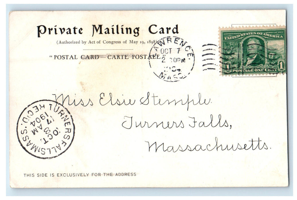 1904 Merrimack Falls, A Greeting from Lawrence MA Turners Falls MA PMC Postcard
