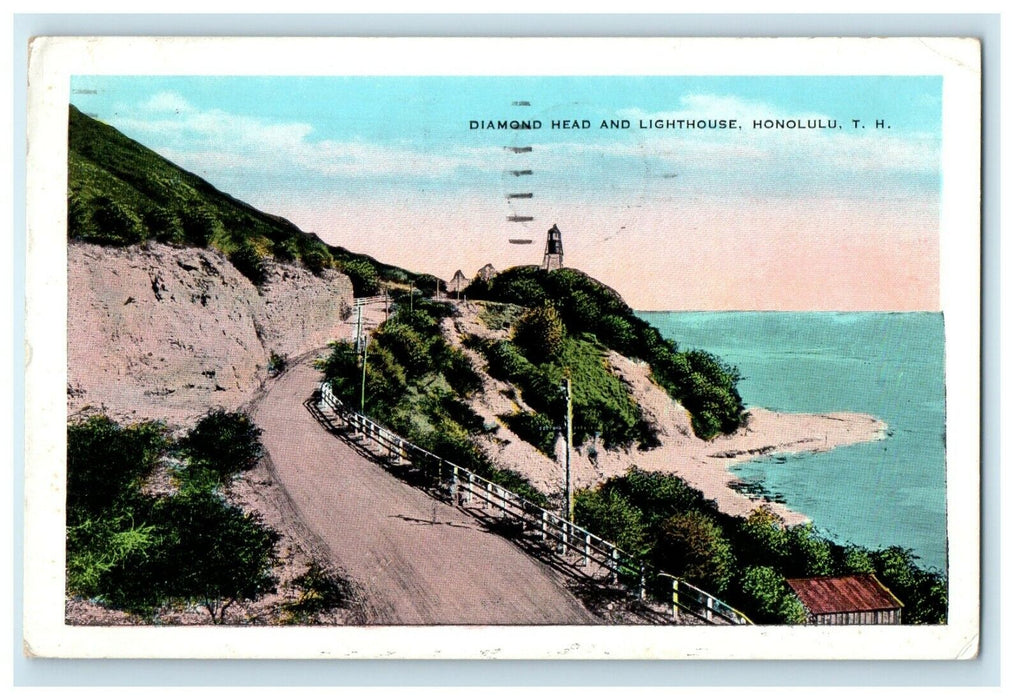 1940 Diamond Head And Lighthouse Honolulu T.H Hawaii HI Vintage Postcard