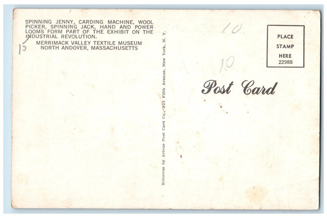 c1950's Merrimack Valley Textile Museum North Andover Massachusetts MA Postcard