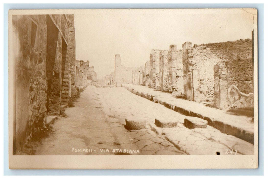 c1920's Pompeii Italy, Via Stablana Ruins Eruption RPPC Photo Vintage Postcard
