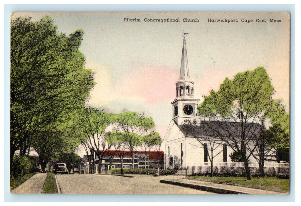 c1921 Hand Colored Pilgrim Congregational Church, Massachusetts MA Postcard