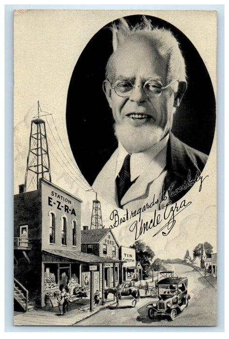 c1950's Uncle Ezra Radio Station Star Precancel Stamp Elkhart Indiana Postcard