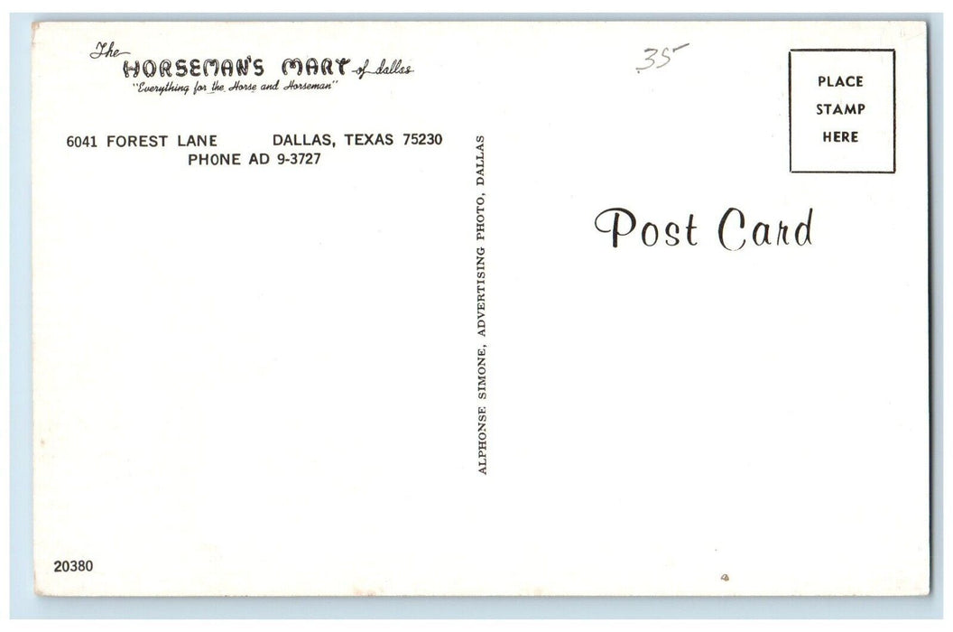 The Horseman's Mart Forest Lane Horse & Horseman Dallas Texas TX Postcard