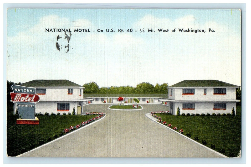 1954 National Motel On U.S West Of Washington Pennsylvania PA Vintage Postcard