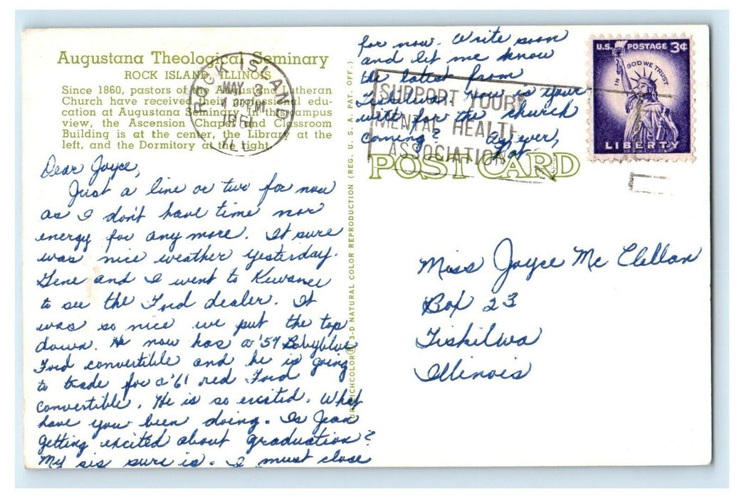 1951 Augustana Theological Seminary Rock Island Illinois IL Vintage Postcard