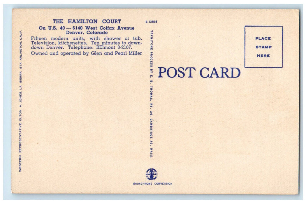 c1950's The Hamilton Court, West Colfax Ave. Denver Colorado CO Postcard