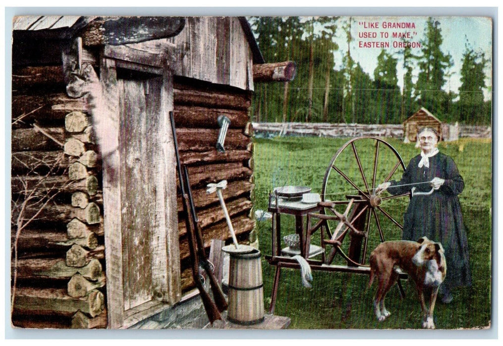 Like Grandma Used To Make Eastern Oregon OR, Rifle Spinning Wheel Dog Postcard