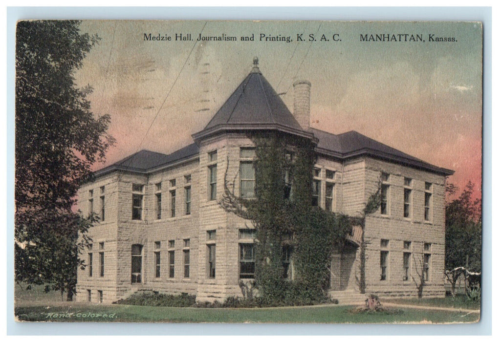 1939 Medzie Hall Journalism & Printing KSAC Manhattan Kansas KS Postcard