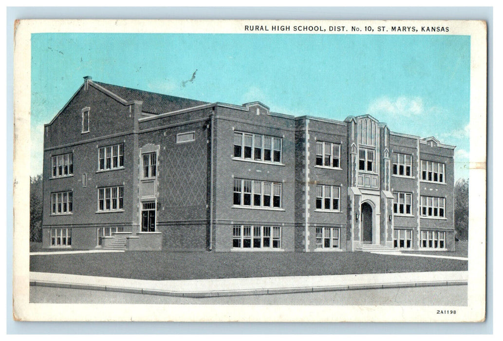 1941 Rural High School, Dist. No. 10 St. Marys Kansas KS RPO Vintage Postcard