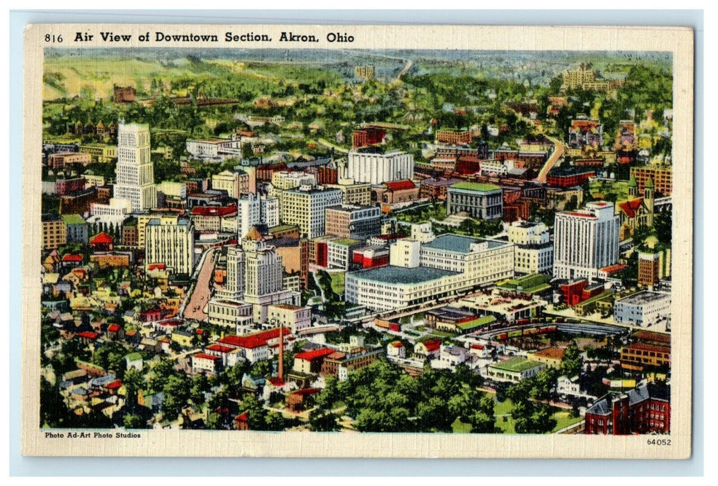 1942 Air View Of Downtown Section Akron Ohio OH Posted Vintage Postcard